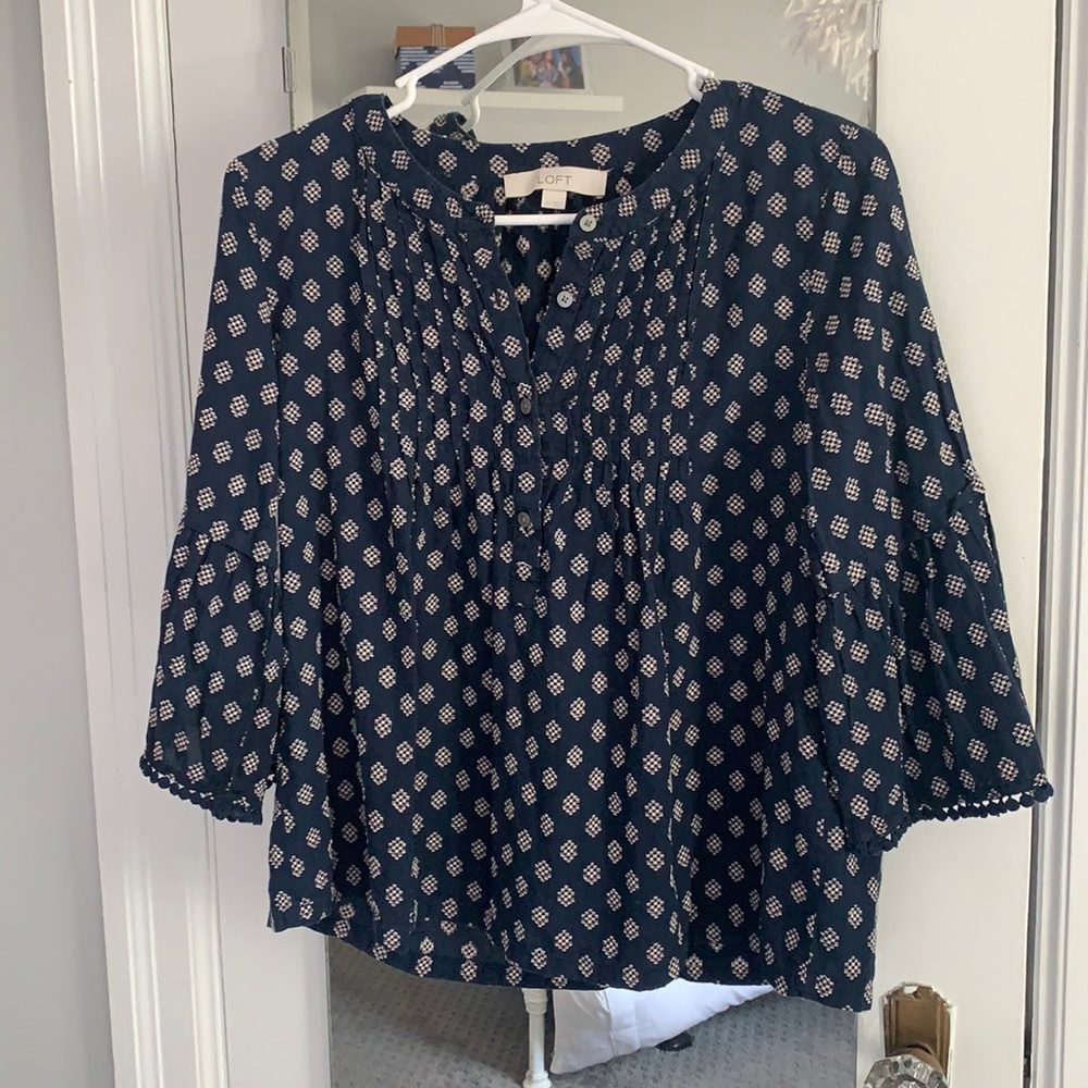 LOFT Navy Blue Wide Sleeve Shirt